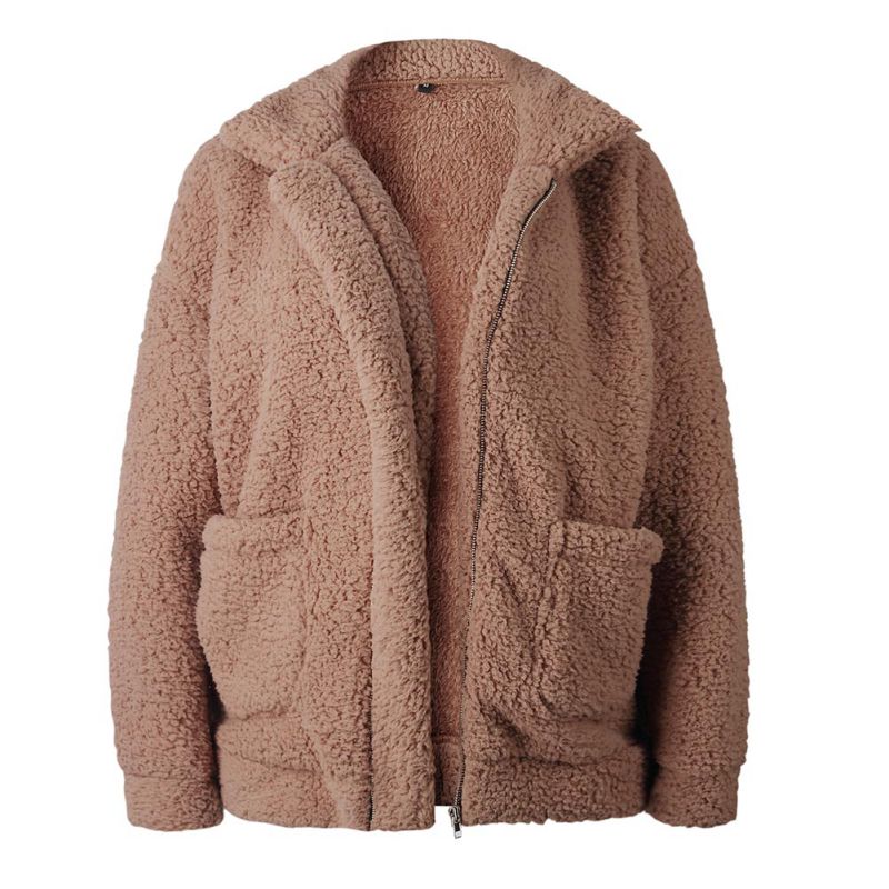 Women Winter Warm Teddy Bear Fluffy Coat Fleece Fur Jacket Zip Up